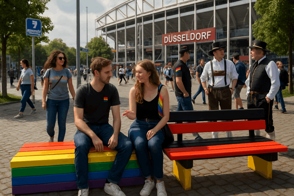 Regenbogenbank mit Nationalfarben übermalt – Grüne toben, Staatsschutz ermittelt!