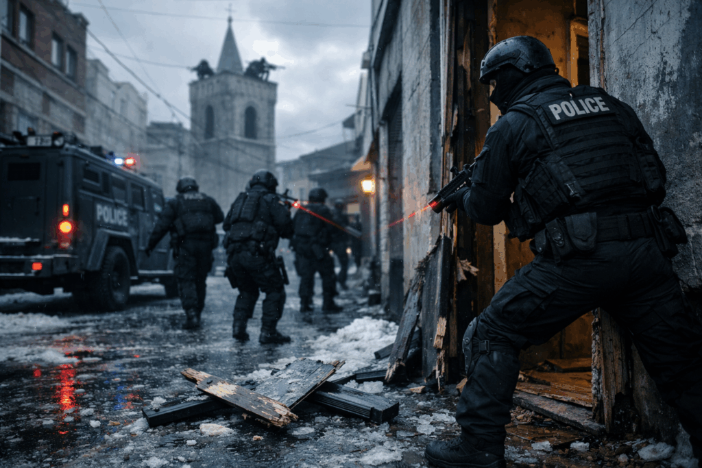 SEK vor Ort :Polizei riegelt in Minuten Innenstadt ab