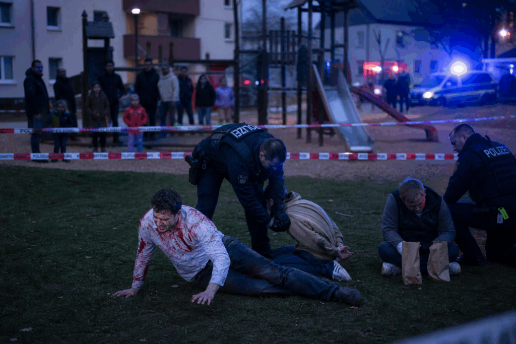 Messerangriff: Blutender Mann kämpft sich auf Spielplatz – Kinder sahen zu!